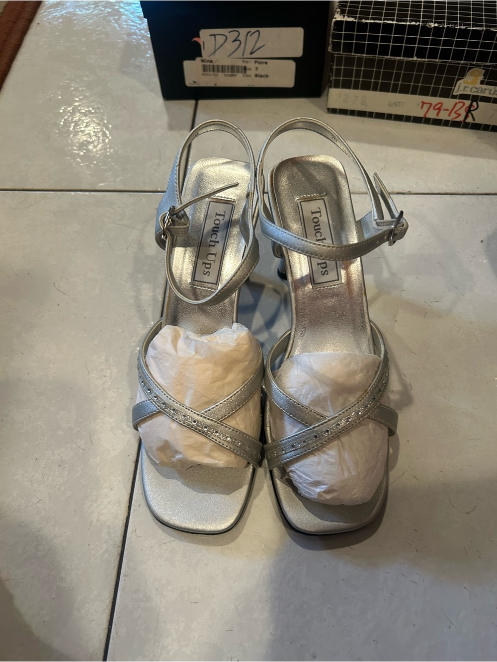 Touch Ups Silver Metallic Strappy Slingback Heels